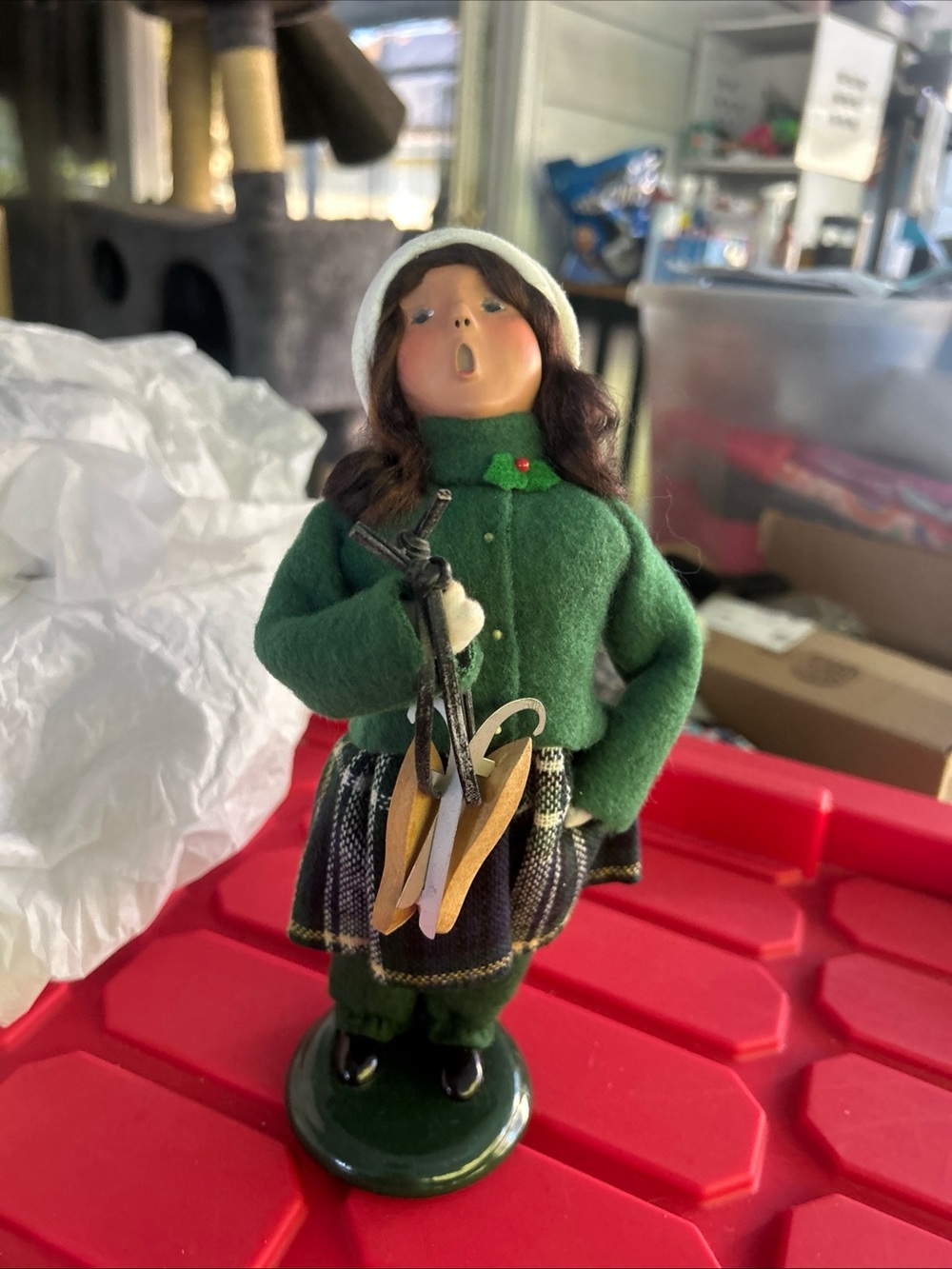 Byers choice Green Winter Skater Figurine